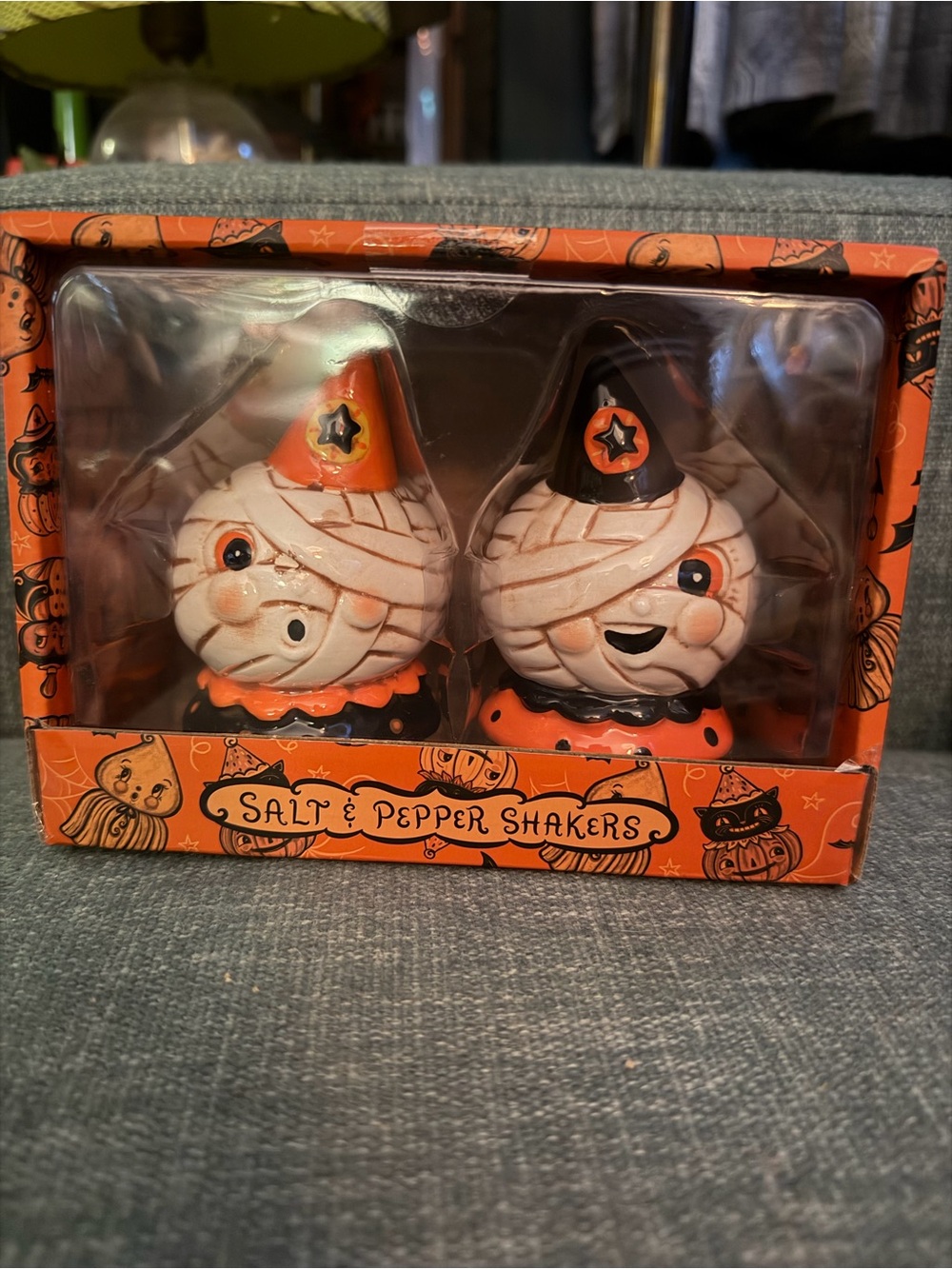 Halloween Mummy Salt & Pepper Shaker Set — Orange and Black Johanna Parker